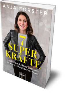 Buchcover ‚7 Superkräfte‘ von Anja Förster mit Porträt der Autorin