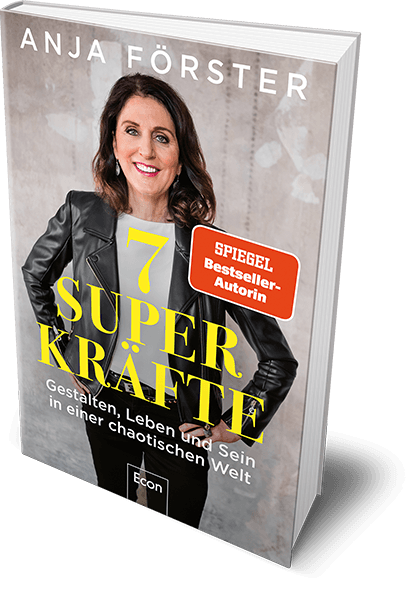 Buchcover ‚7 Superkräfte‘ von Anja Förster mit Porträt der Autorin